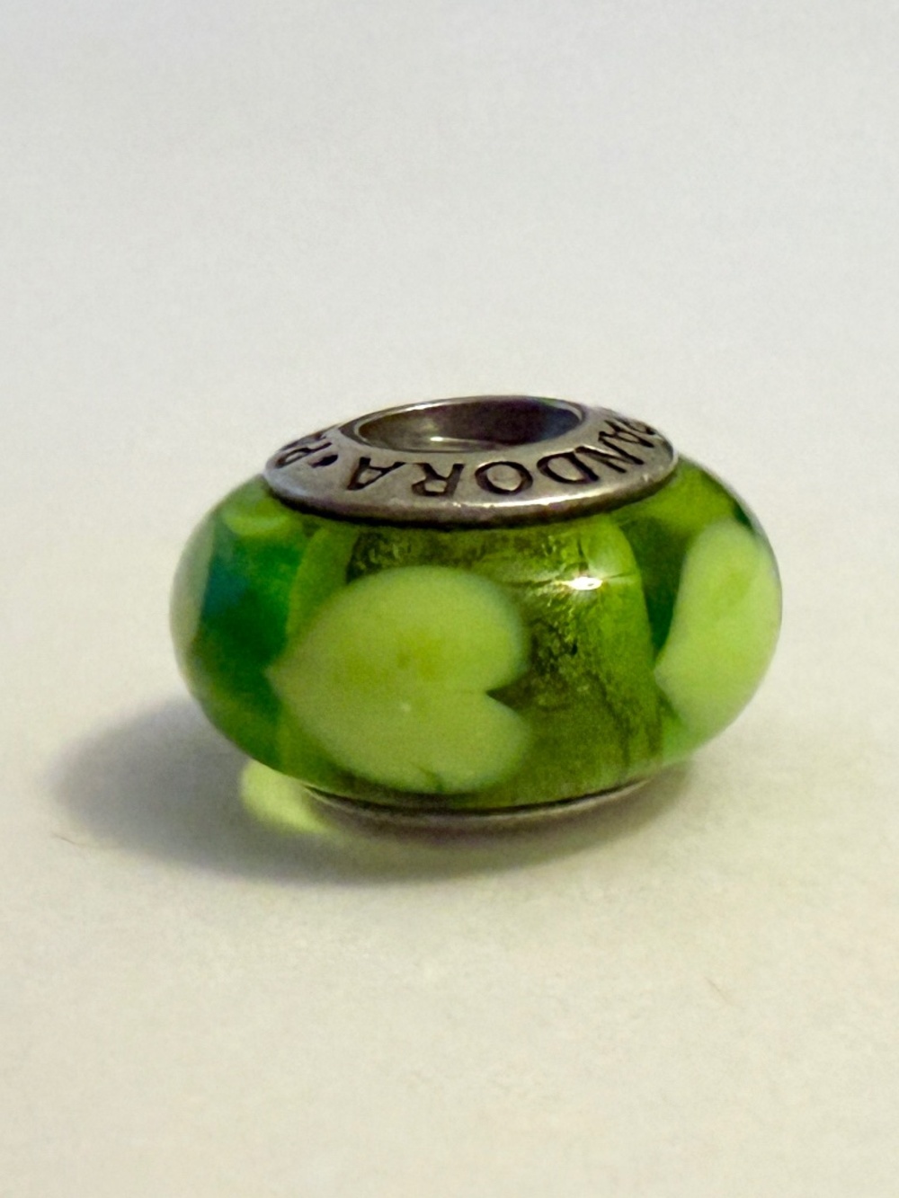 Retired Pandora Charm Green Lime Heart Charm Murano Glass ALE925 Retired #790656